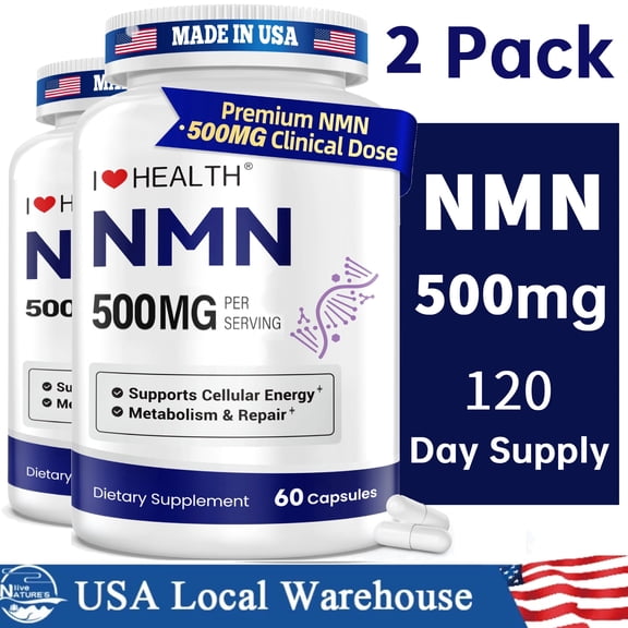 2 Pack NMN 500mg 120 Capsules - Extra Strength NAD+ Booster Dietary Supplement