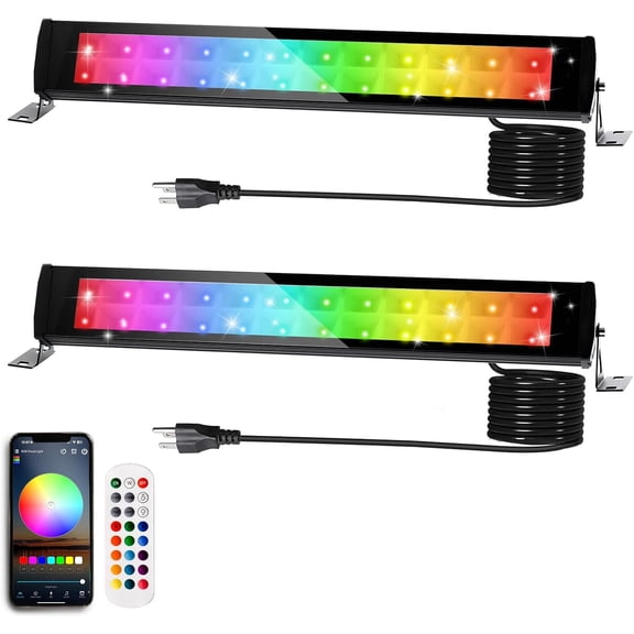 INDMIRD 2 Pack 50W RGB Wall Washer Light, RGB Light bar with 2.4G Remote Control & APP Control, for Birthday Party, Garden Lighting, Wall Display, Hotel, Building, Commercial Lighting