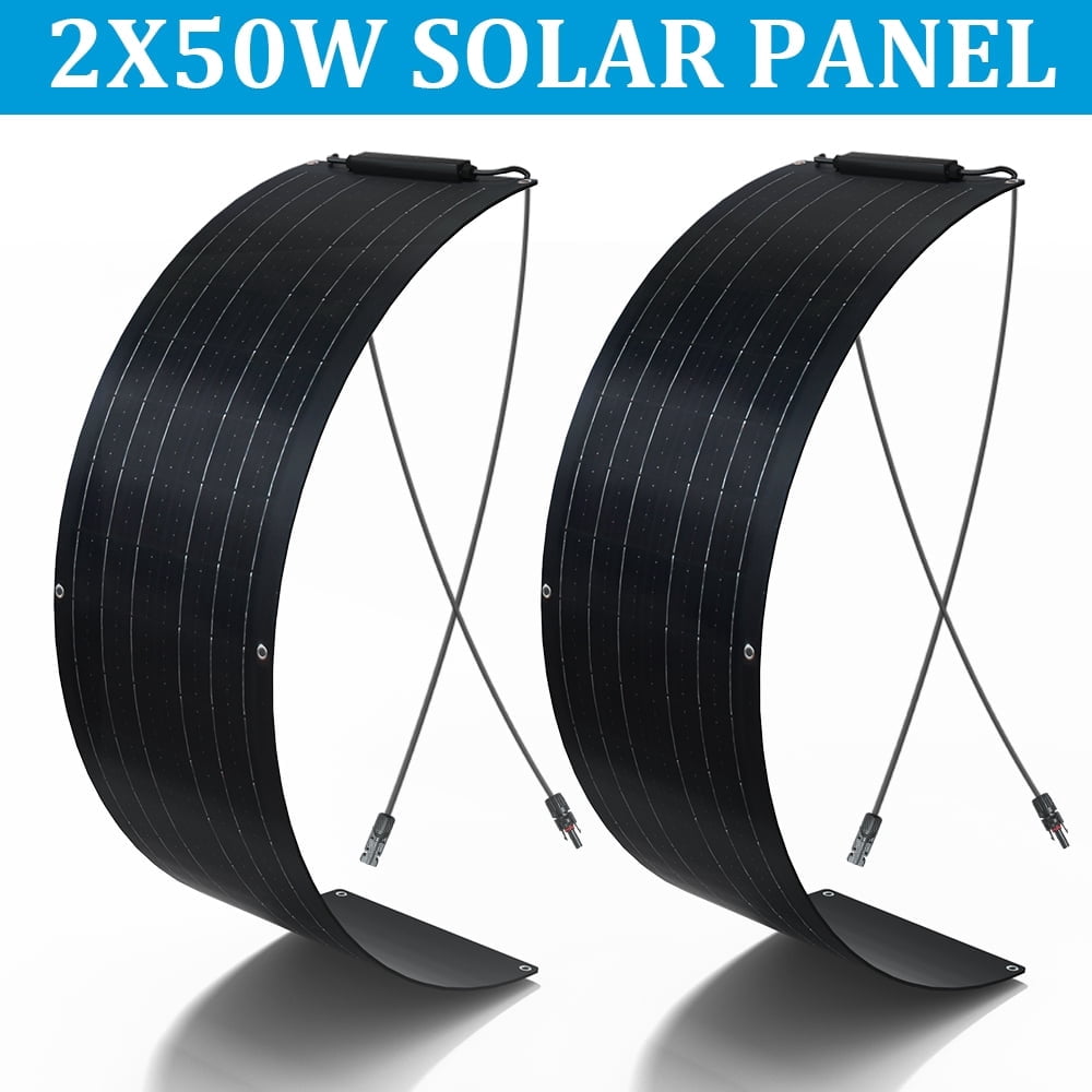 2 Pack 50W Flexible Solar Panel 12V Monocrystalline Waterproof Black for RV Boat Caravan