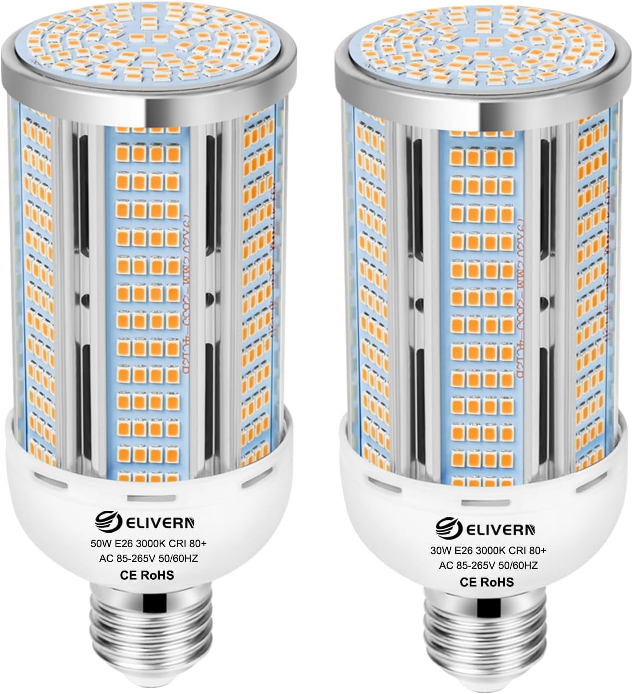 2 Pack 50W LED Corn Light Bulb 6000 Lumen Led Corn Bulb Super Bright 3000K Warm White E26/E27 Base LED Light Bulb for Home Garage Lighting Garage Backyard Office Household