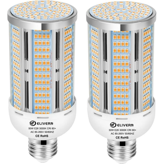 2 Pack 50W LED Corn Light Bulb 6000 Lumen Led Corn Bulb Super Bright 3000K Warm White E26/E27 Base LED Light Bulb for Home Garage Lighting Garage Backyard Office Household