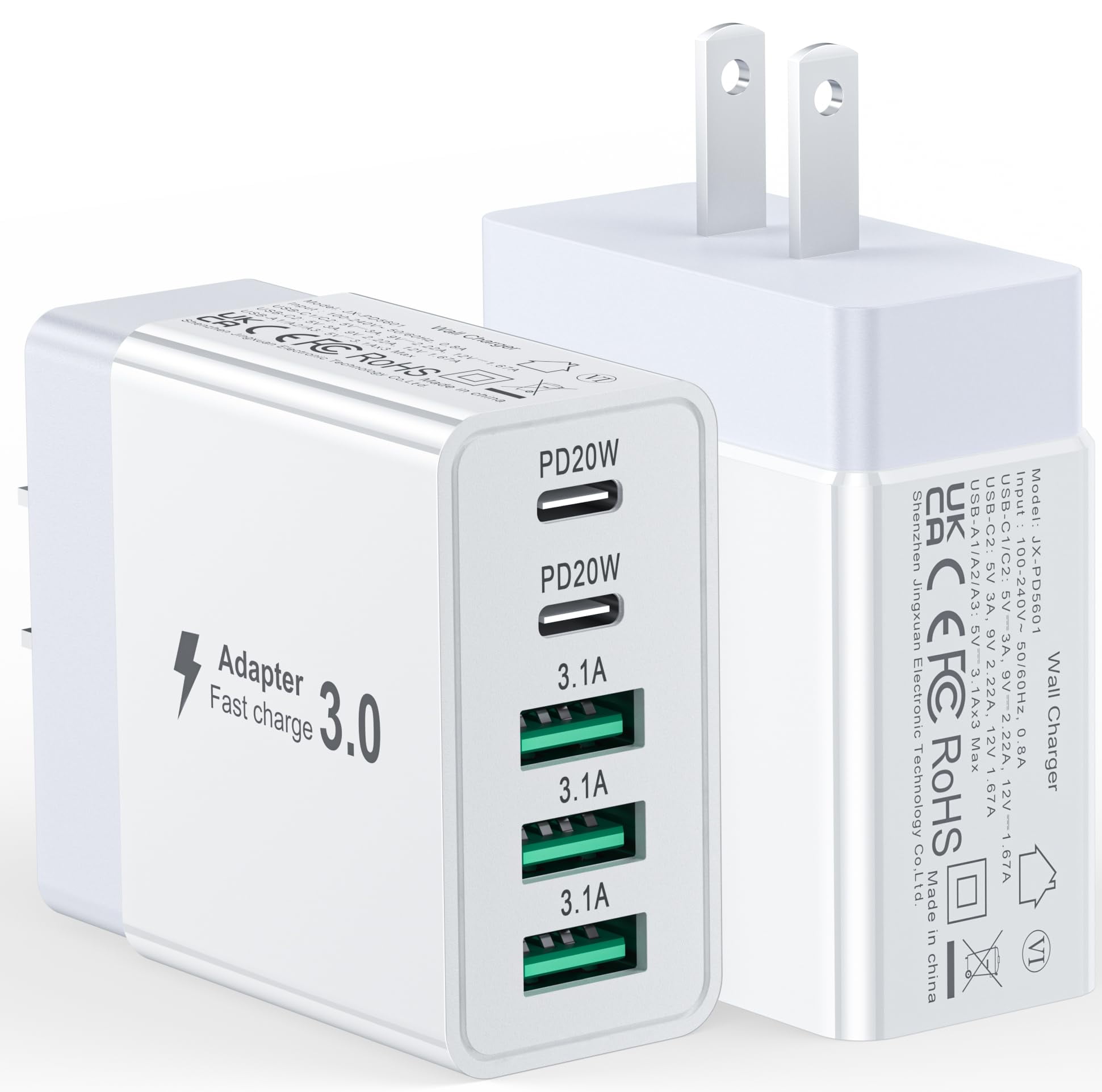 (2Pack) 50W USB C Charger Block 5Port Fast Charging Cube Type C Brick