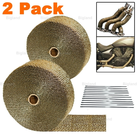 2 Pack 50ft 2-inch Titanium Pipe Header Manifold Exhaust Heat Wrap Tape +Ties