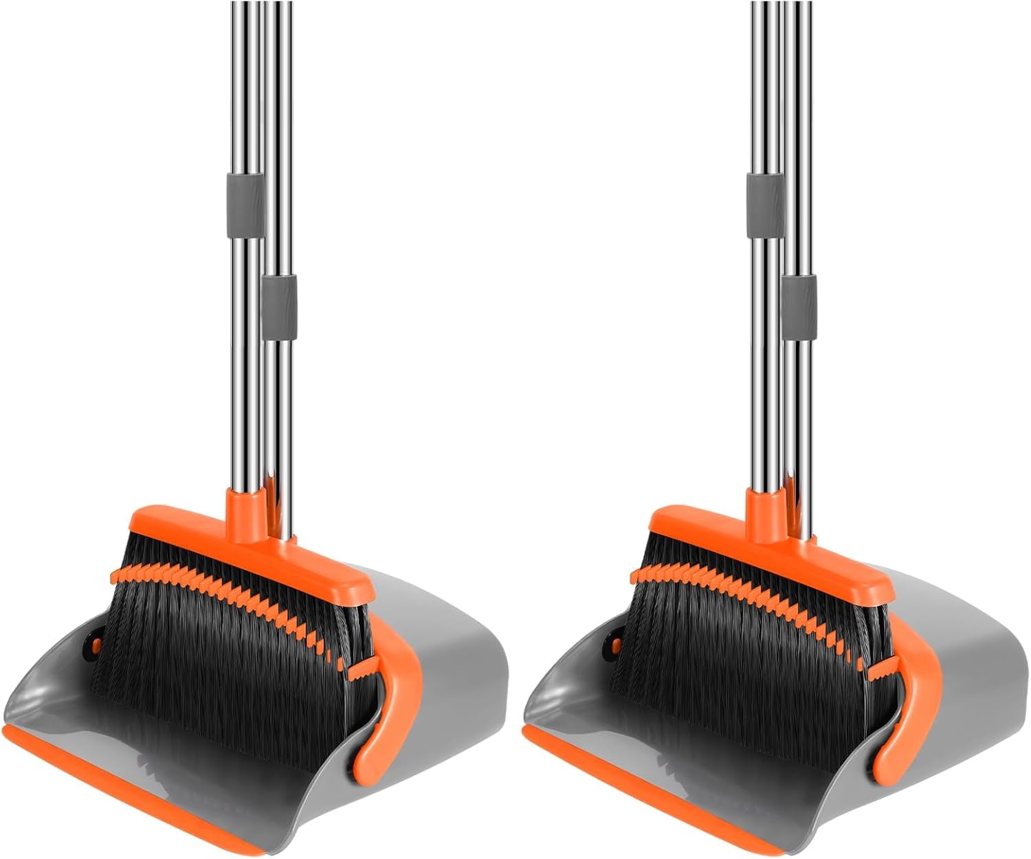 Fnyoxu Stand Up Broom And Dustpan Set With Self-Cleaning Teeth, Heavy