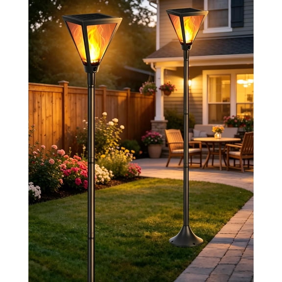2 Pack 54" Solar Flame Post Lights, Flickering Lamp Lights Outdoor Waterproof for Yard Lawn Patio Decor