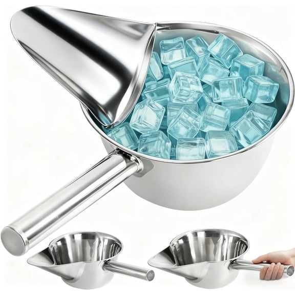 2 Pack 55 OZ Metal Ice Scoop, Large Stainless Steel Scooper, Heavy-Duty Flat Bottom Scoops, Stackable Durable Feed Grain Scoop for Restaurant, Kitchen, Bulk Food, Farm Feed, 1.72 Quart