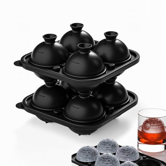 2-Pack 55mm Ball Ice Cube Trays  Sports Themed Sphere Molds Extra Large Silicone Ice Mold 4-Cavity Or 6-Cavity for Whiskey, Cocktails, Parties