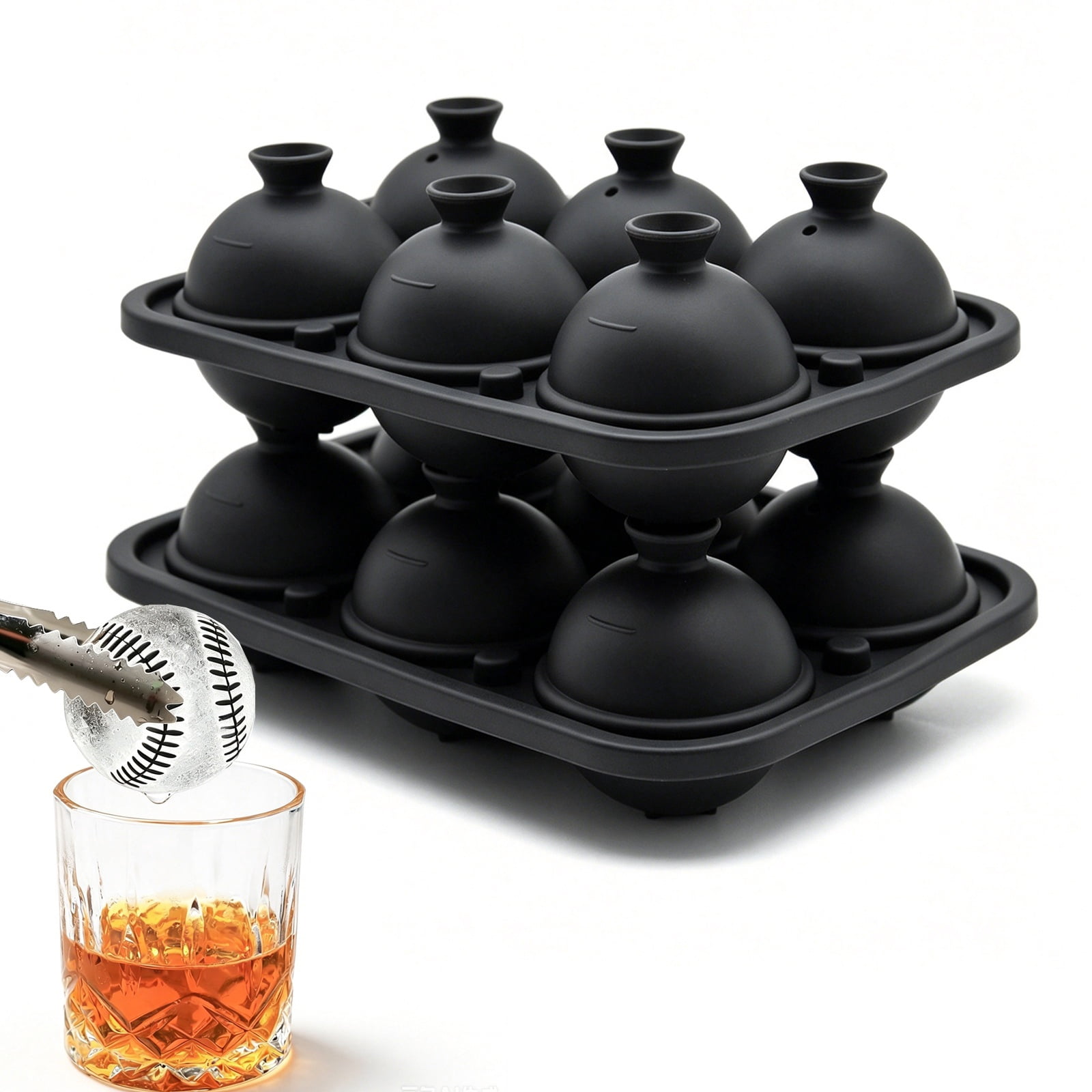 2-Pack 55mm Ball Ice Cube Trays Sports Themed Sphere Molds Extra Large ...