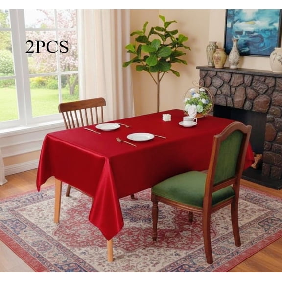 2-Pack 57"x57" Satin Tablecloths (Deep Purple & Red) - Washable, Stain/Wrinkle Resistant Square Table Covers for Parties & Daily Use