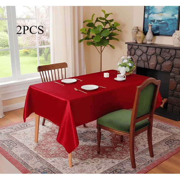 2-Pack 57"x57" Satin Tablecloths (Deep Purple & Red) - Washable, Stain/Wrinkle Resistant Square Table Covers for Parties & Daily Use