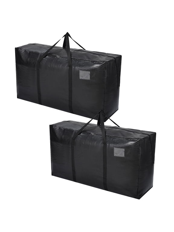 2-Pack 58 Gallon Black PE Moving Storage Bags, Waterproof Extra Large Totes with Reinforced Handles, 42x14x23in