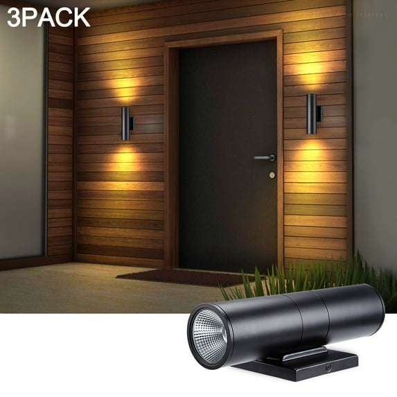 3 Pack LED Cylinder Up Down Wall Light, 20W 1400lm, Modern Outdoor Porch Light, 100V-277V, Wet Location Wall Sconce, 3000K Warm White