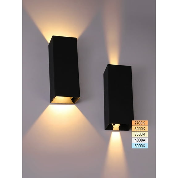 2 Pack 5CCT LED 12 Inch Up Down Wall Sconces, Beam Angle Adjustable, Square Exterior Wall Lights, 100-277V, 1800LM, IP65 Waterproof, CRI90, ETL Listed