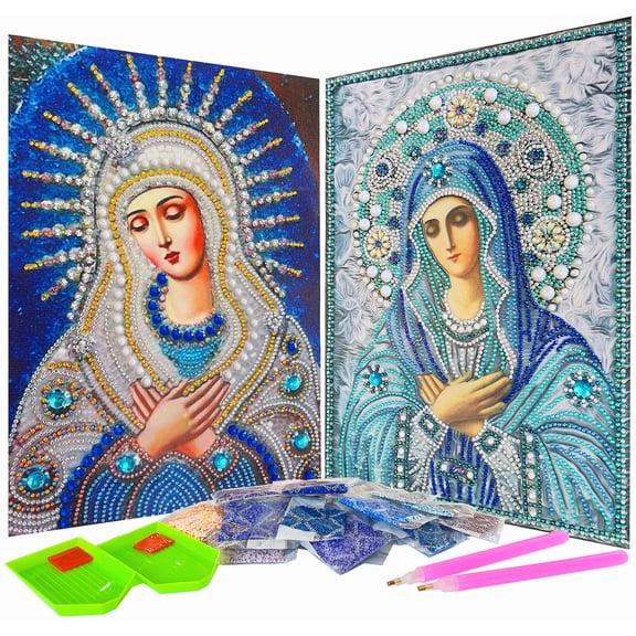 2-Pack 5D Diamond Painting Kits Virgin Mary Full Drill Crystal Rhinestones Resin Diamond Painting Mother Mary Diamond Pictures for Wall Decoration 12" x 16", Pattern #7