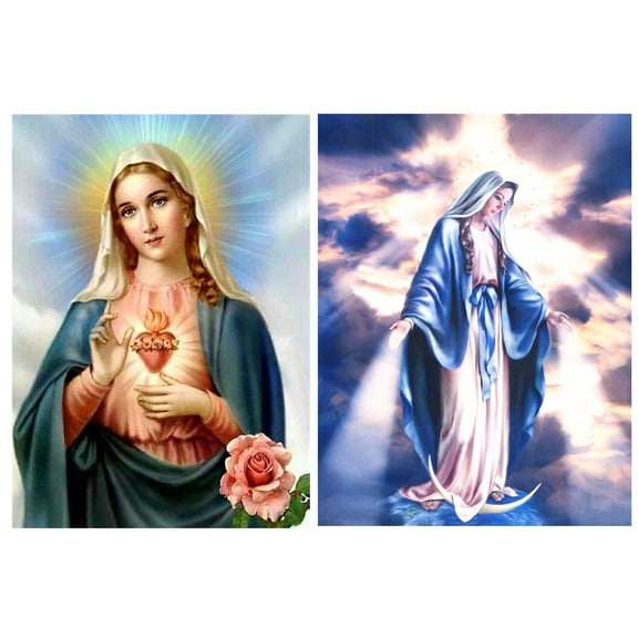 2-Pack 5D Diamond Painting Kits Virgin Mary Full Drill Rhinestones Diamond Painting Mother Mary Diamond Pictures for Wall Decor, Canvas Size 12" x 16", Pattern#1