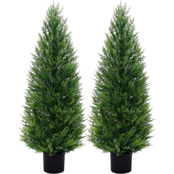 2 Pack 5FT Artificial Cedar Topiary Trees with Full Realistic Leaves, Faux Plants for Home Front Door Porch Patio Garden