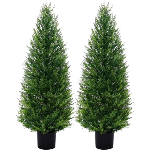 2 Pack 5FT Artificial Cedar Topiary Trees with Full Realistic Leaves, Faux Plants for Home Front Door Porch Patio Garden