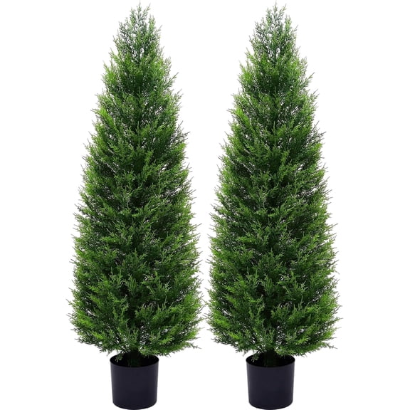 ROMSWI 2 Pack 5FT Artificial Cedar Topiary Trees with Full Realistic Leaves, Faux Plants for Home Front Door Porch Patio Garden