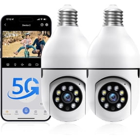 2 Pack 2.4G Light Bulb Security Camera, E27 360° Wireless WiFi Camera, 1080P Home Surveillance with Night Vision, Motion Alert, Two-Way Audio