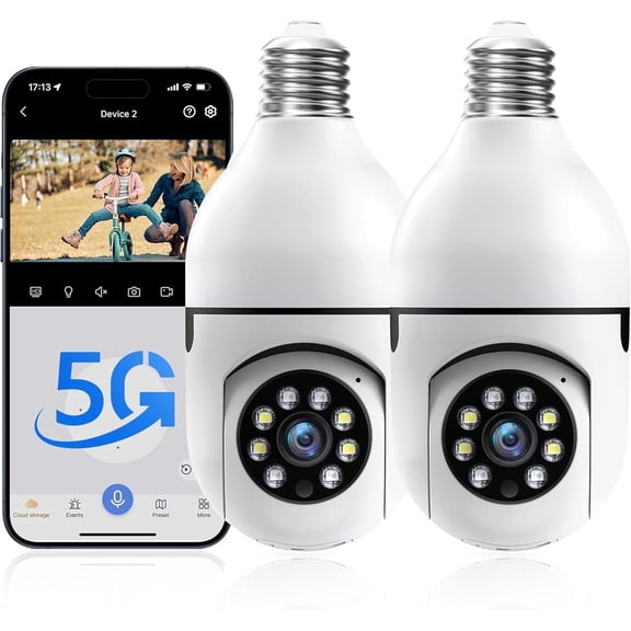 2 Pack 2.4G Light Bulb Security Camera, E27 360° Wireless WiFi Camera, 1080P Home Surveillance with Night Vision, Motion Alert, Two-Way Audio