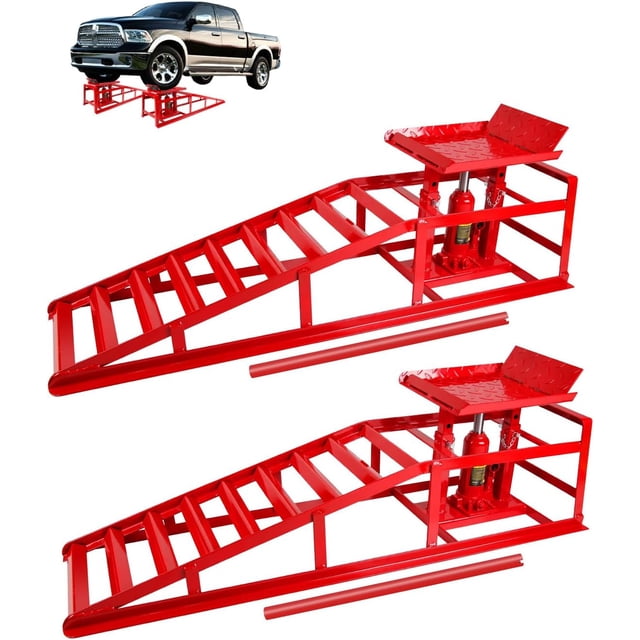 2 Pack 5T 11000lbs Hydraulic Car Ramps - Adjustable Height Low Profile ...