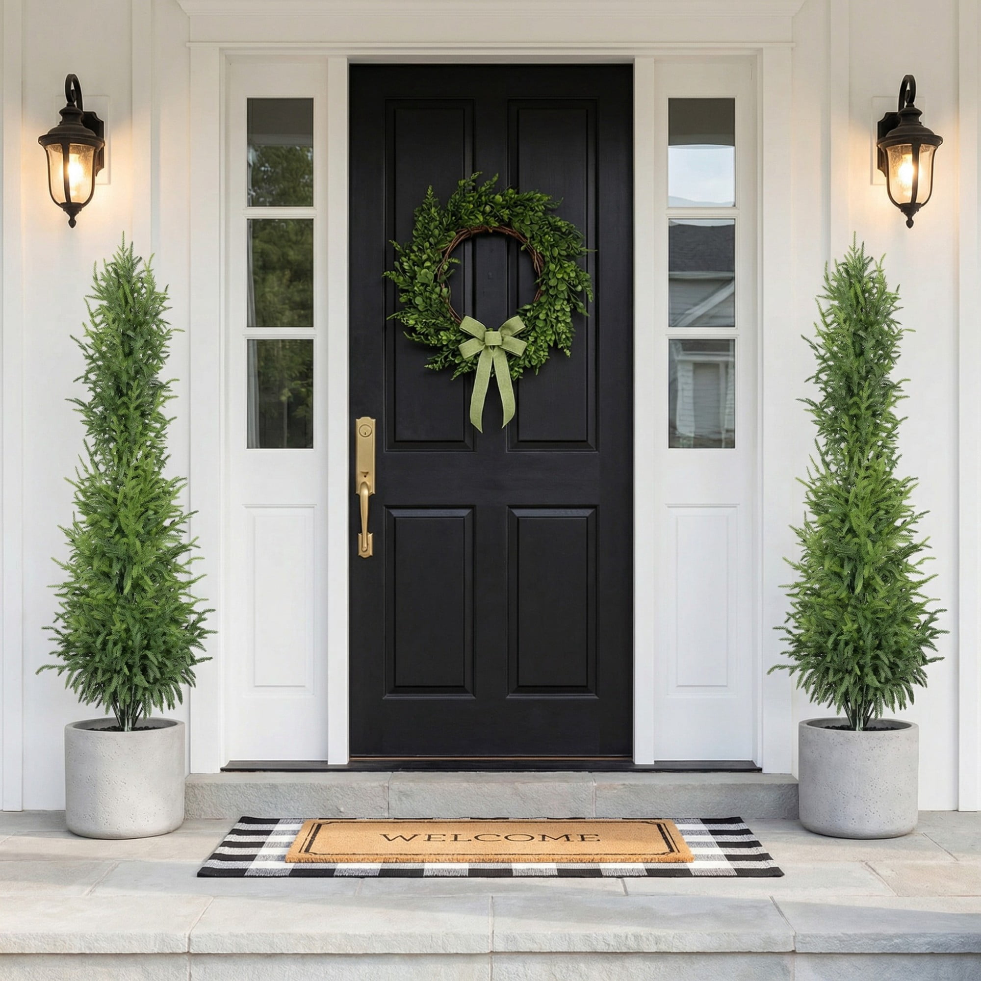 2 Pack 5ft Artificial Real Touch Pine Tree with Black Plastic Pot,Faux Plants Indoor Outdoor Decor,Silk Plants for Home Decor Office
