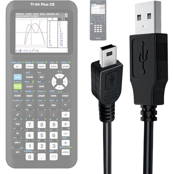 2-Pack 5ft Charging Cable for TI-84 Plus CE, TI-Nspire CX/CAS II, TI-83/85/89 Graphing Calculators, Data & Charger Cord