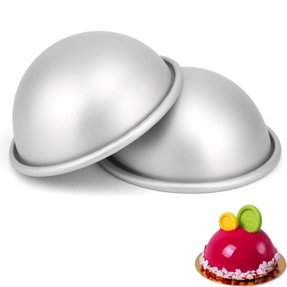 2-Pack 5inch Hemisphere Cake Pan Set - Heavy Duty Aluminum Round Dome Mold for Planet Cakes, Non-Stick & Rust-Proof Baking Molds,Silver