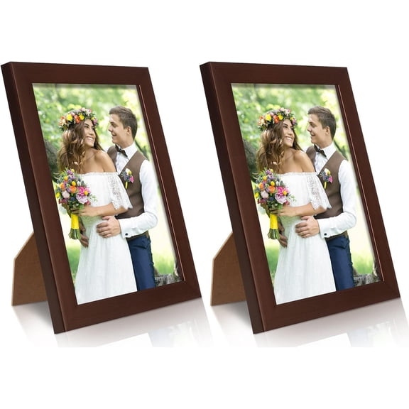 2 Pack 5x7 Brown Picture Frame for Wall and Tabletop Display, Resistant Plastic Photo Picture Frame with Clear Plexiglass for Vertical or Horizontal Display