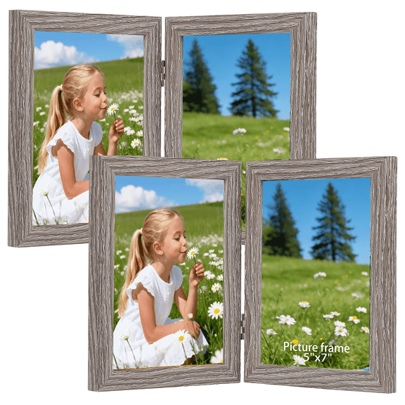 2 Pack 5x7 Double Picture Frame for Tabletop Display, Gray