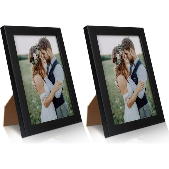 2 Pack 5x7 Picture Frame, Black Picture Frame for Wall and Tabletop Display, Resistant Plastic Photo with Clear Plexiglass for Vertical or Horizontal Display