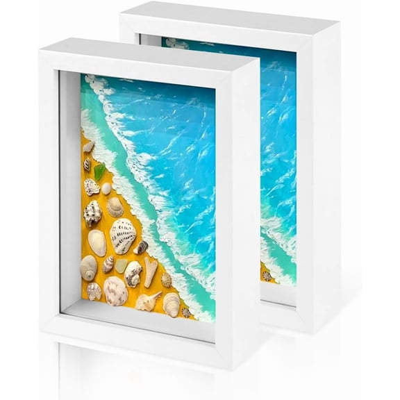 2 Pack 5x7 Small Shadow Box Frame with Glass, White | Wood Frame Display Case Box for Memorabilia, Dried Flowers, Medal, Crafts, Tickets and Photos