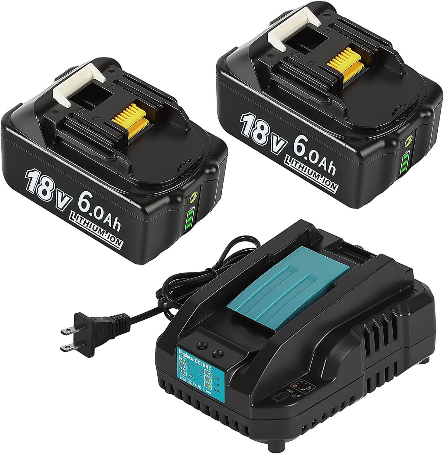 2 Pack 6.0Ah BL1860B Battery with DC18RC Charger Compatible