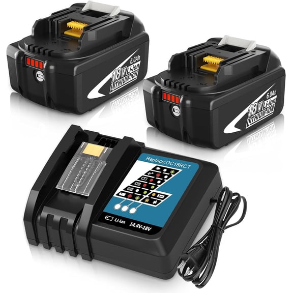 2-Pack 6.0Ah BL1860B Battery and DC18RC Charger Replacement for Makita 18V Battery and Charger Compatible with Makita 18 Volt LXT Lithium ion Batteries BL1860 BL1850B BL1850 BL1830B BL1830