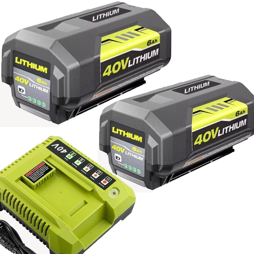 2-Pack 6000mAh OP4060A Battery Replacement for Ryobi 40V Battery and Charger Kit Compatible with Ryobi Battery Lithium Ion 40V OP40601 OP40602 OP4030 OP4040 OP4050A OP40261 Cordless Tools