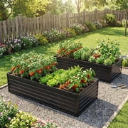 2 Pack 6 3 2 ft Galvanized Metal Raised Garden Bed, Deep Root Elevated Planter Box, Reinforced Rustproof Garden Boxes for Vegetables, Flowers, Herbs and Succulents