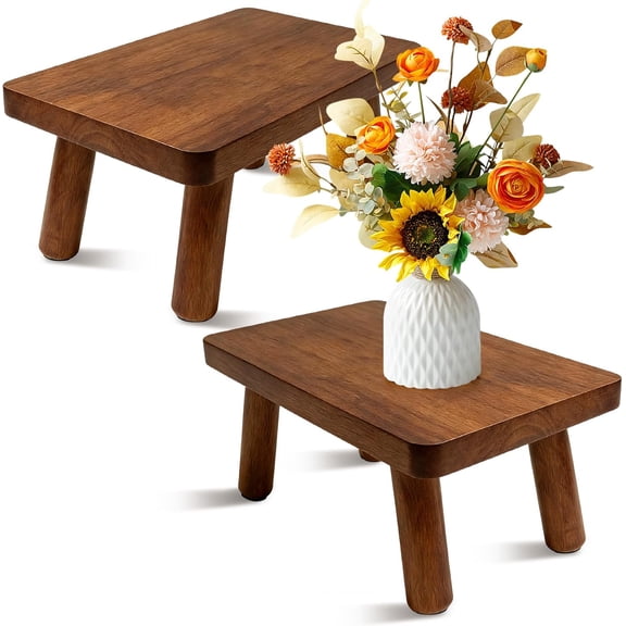 2 Pack 6.3'' Tall Wooden Step Stools, Hold Up to 400 LBS, Wooden Bed Step Ladder with 4 Non-Slip Rubber Stepping Feet, Solid One Stepping Stools for Living Room, Kitchen and Bedroom, Brown