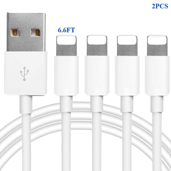 2-Pack 6.6 FT USB-A to Lightning Fast Charging Cables, White Data Sync & Charger Cord for Lightning-Port Devices