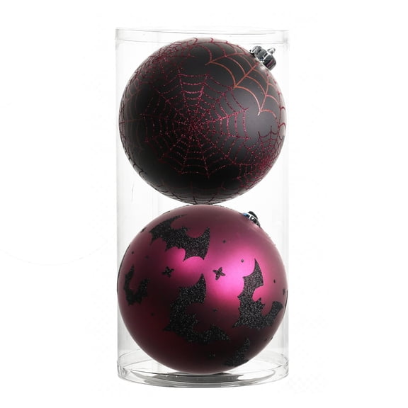 2 Pack 6" Black & Purple Glitter Shatterproof Ball Ornaments by Ashland