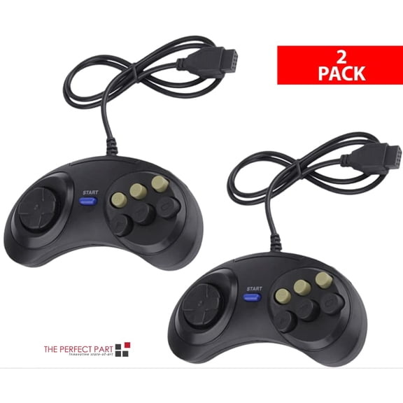 2 Pack 6 Button Game Pad Controller For SEGA Genesis Black Old School Classic New