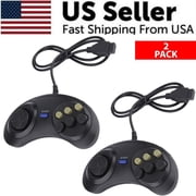 2 Pack 6 Button Gamepad for SEGA Genesis, Wired Controller with 8-Way D-Pad and 6 Action Buttons, Black Retro Replacement