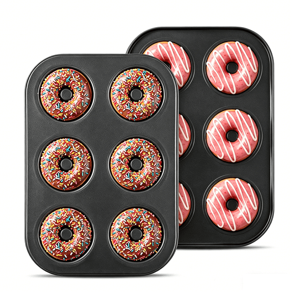2-Pack 6-Cavity Nonstick Donut Pans Deepened Carbon Steel, Oven Safe to 450F, Dishwasher Safe