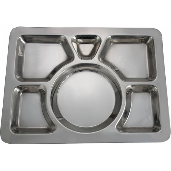 6-Compartment Mess Tray Style B Stainless Steel Medium Dinner Trays