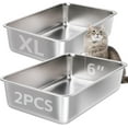 2 Pack 6" Deep Extra Large Stainless Steel Litter Boxes, 2 Pcs Easy