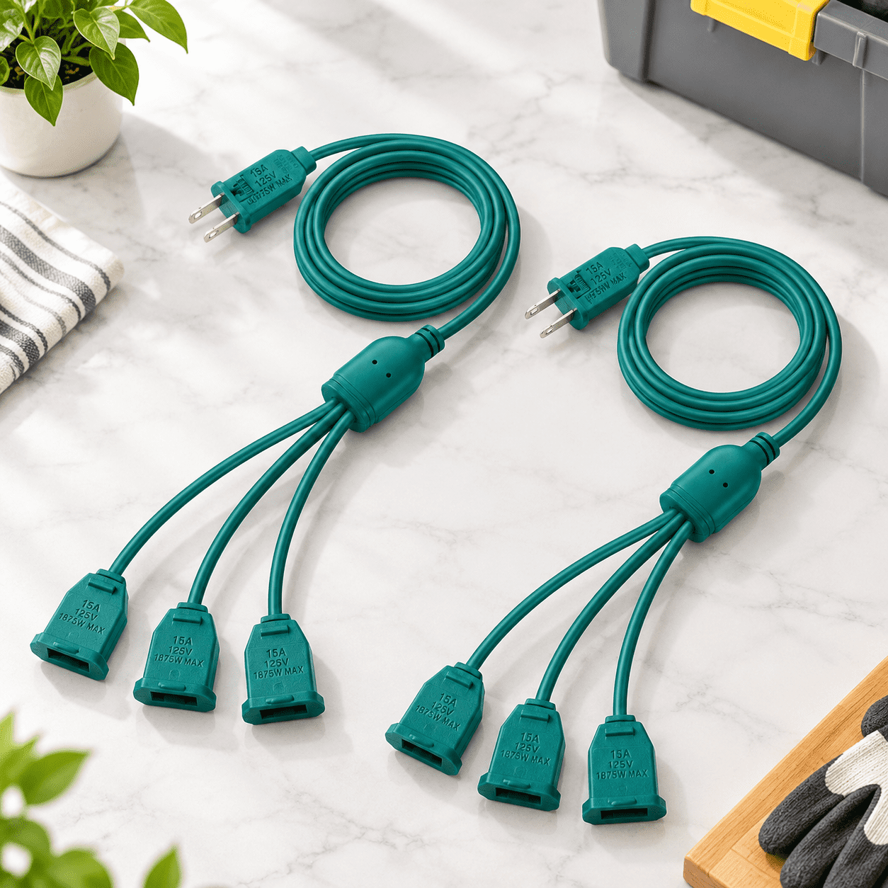 Power Splittter 2 Pack 6 Ft 1 To 3 Splitter Extension Cord With Multiple Outlets - 2 ...