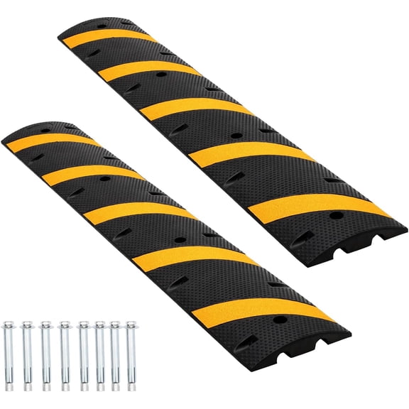 2 Pack 6 Ft Speed Bump 25000 lbs Capacity 72 In Reflective Rubber Ramp for Parking Lot