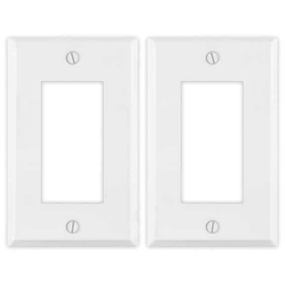 2 Pack 6-Gang White Metal Rocker Switch Cover Standard Size Wall Plate for GFCI, Dimmer, or Decorator Outlets Painted Finish Corrosion Resistant Unbreakable Metal Construction