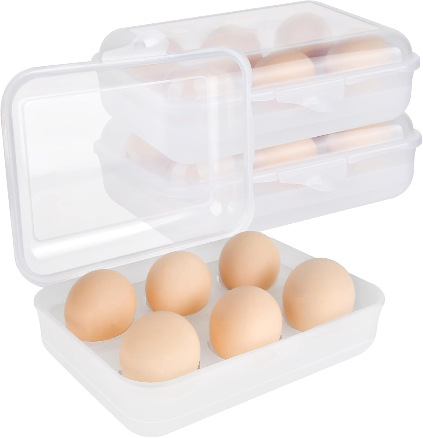 2 Pack 6 Grid Egg Container, Plastic Egg Holder for Fridge, Shockproof Leak-proof Egg Storage Box, Portable Egg Tray for Camping Picnic Hiking Travel Outdoor (Clear White)