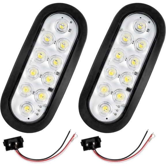 2 Pack 6-Inch Oval White LED Trailer Tail Lights, 10 LEDs with Clear Lens, Waterproof Surface-Mount Kit & IP67 Rating for Trucks/RVs/Trailers/Buses (white)