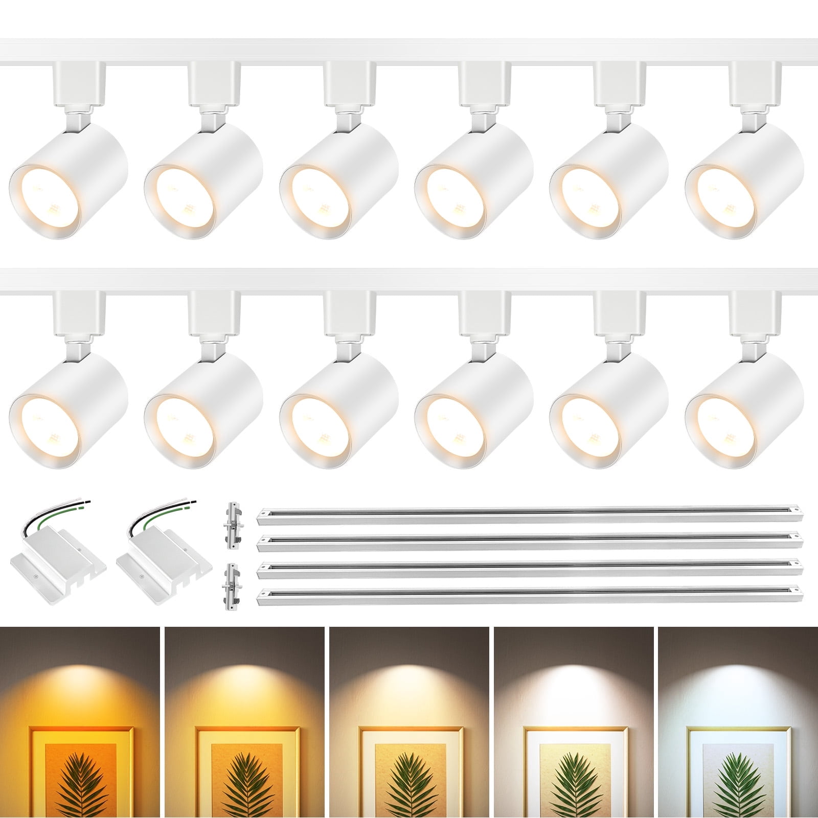 2 Pack 6-Light LED Track Lighting Kit with 6.6FT H Type Track Lighting Rail, Dimmable Track Lights Modern Kitchen Track Lighting Fixtures Spot Light 2700K-5000K, CRI90+, 36° Beam 10W 800lm, Withe